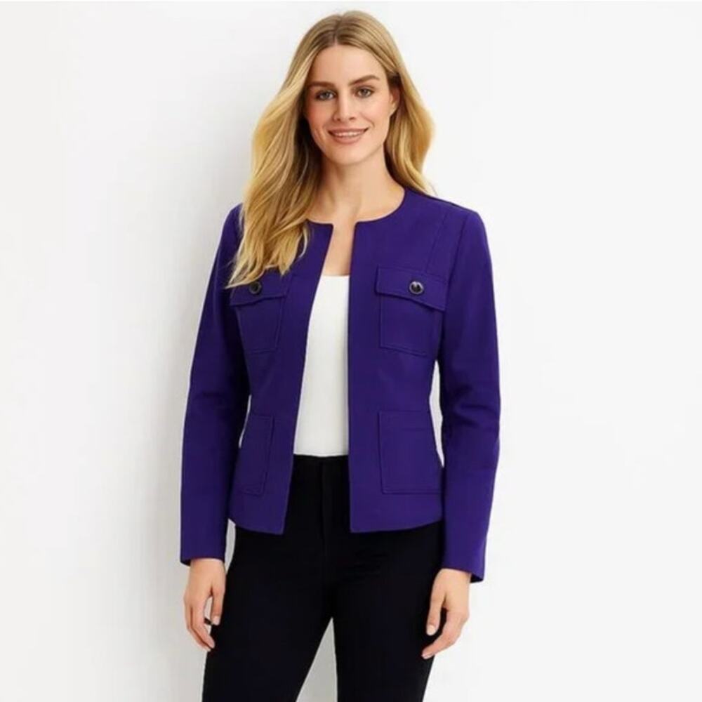 White House Black Market Blazer Size 0 NEW Purple Collarless Jacket Amethyst